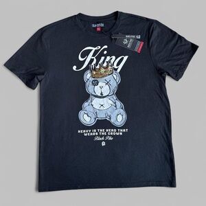 BLACK PIKE Graphic Black Crewneck Tee with Teddy graphic NWT XL